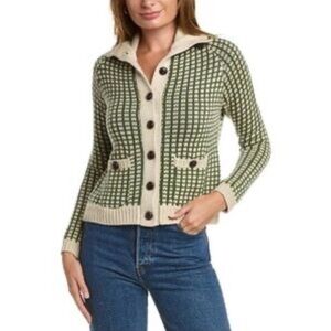 Frances Valentine Archie Cardigan Olive Green Cream Brown Buttons M EUC $398